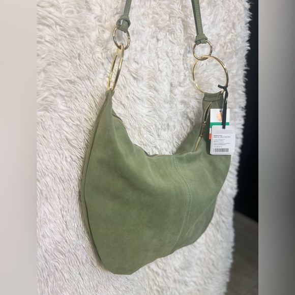 💚NWT-MARLON Made In Italy, GORGEOUS SAGE COLOR Genuine Calf Leather Suede Hobo💚💚 - Picture 5 of 16